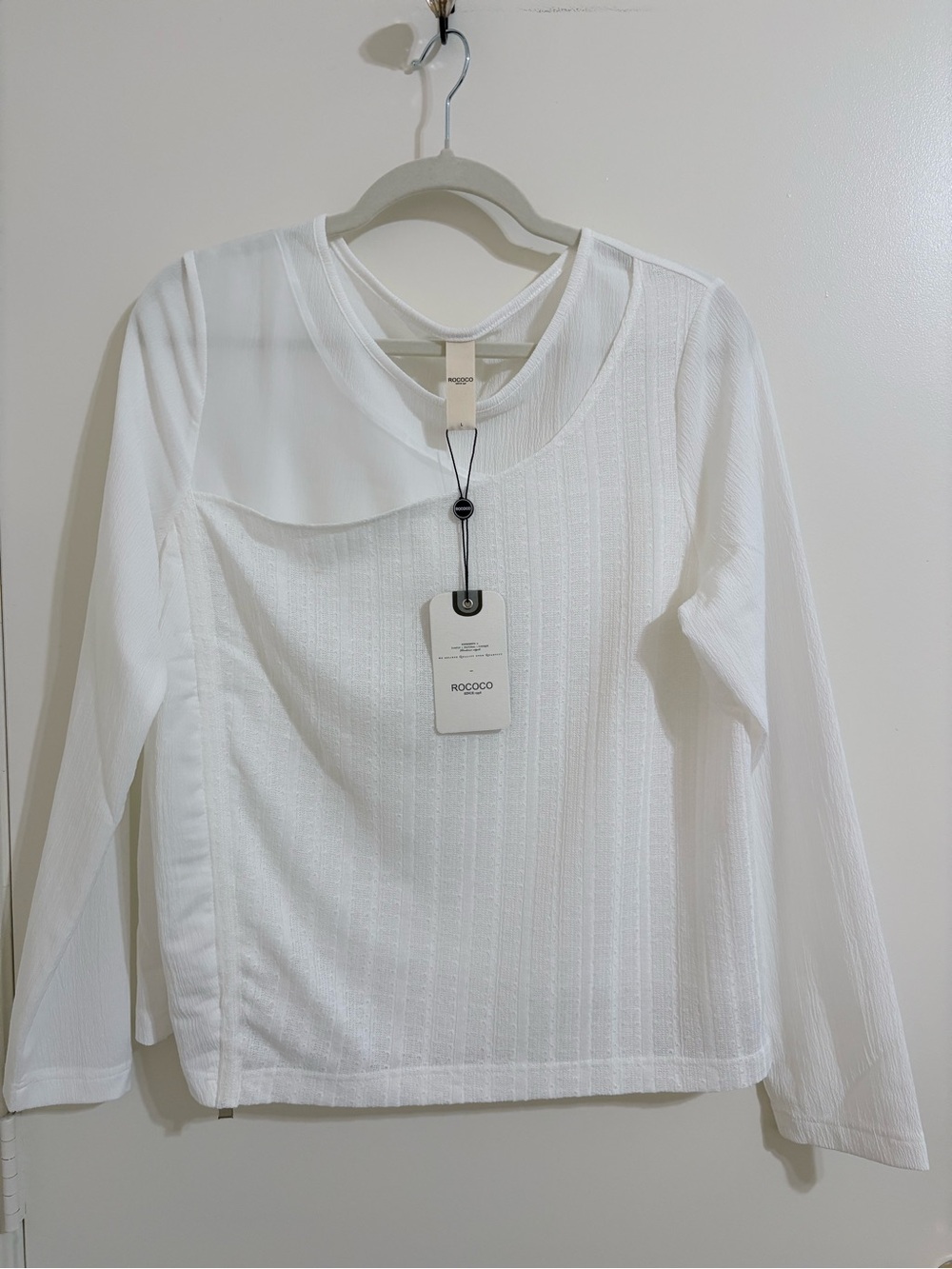 White Long-Sleeve Textured Crewneck Top